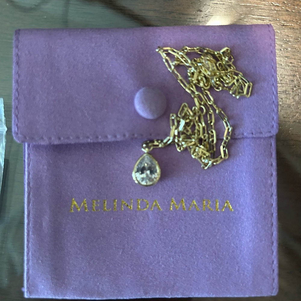 Melinda Maria Gold Necklace with Clear Teardrop Pendant